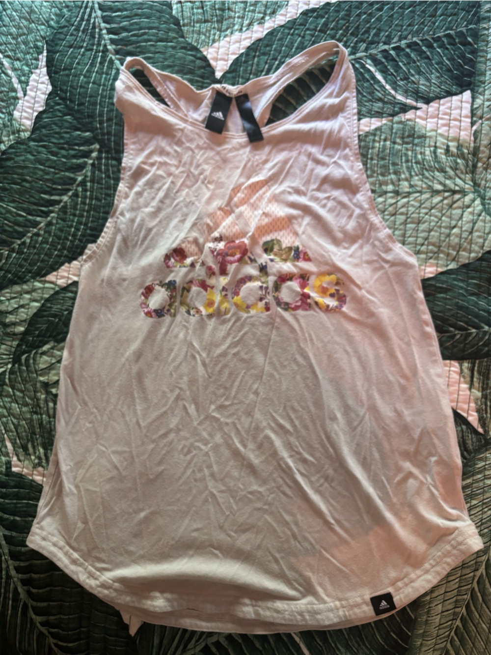 adidas Women’s Pale Pink Floral Logo Racerback Tank